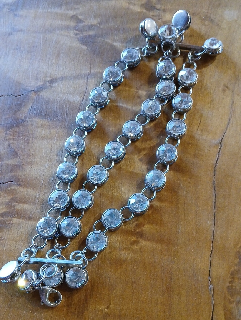 Silver-Tone Clear Crystal Triple Strand Bracelet - Unbranded
